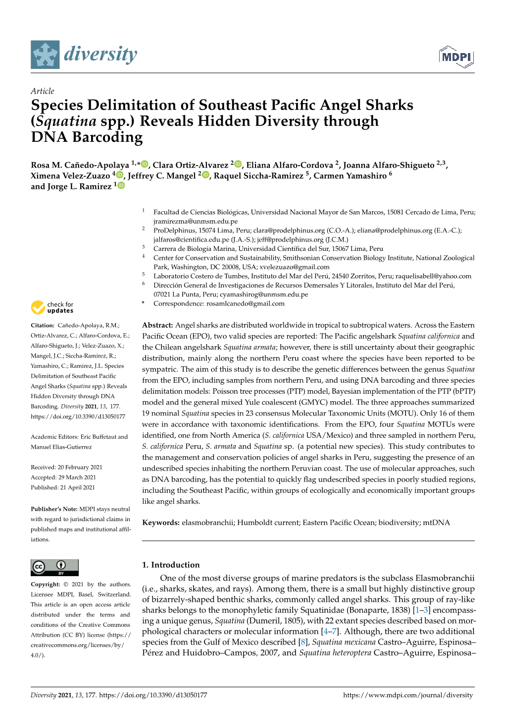 Species Delimitation of Southeast Pacific Angel Sharks