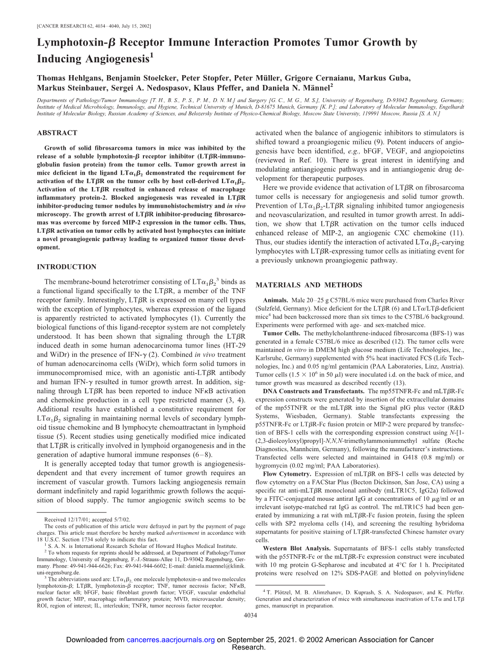 Lymphotoxin- Receptor Immune Interaction Promotes Tumor Growth