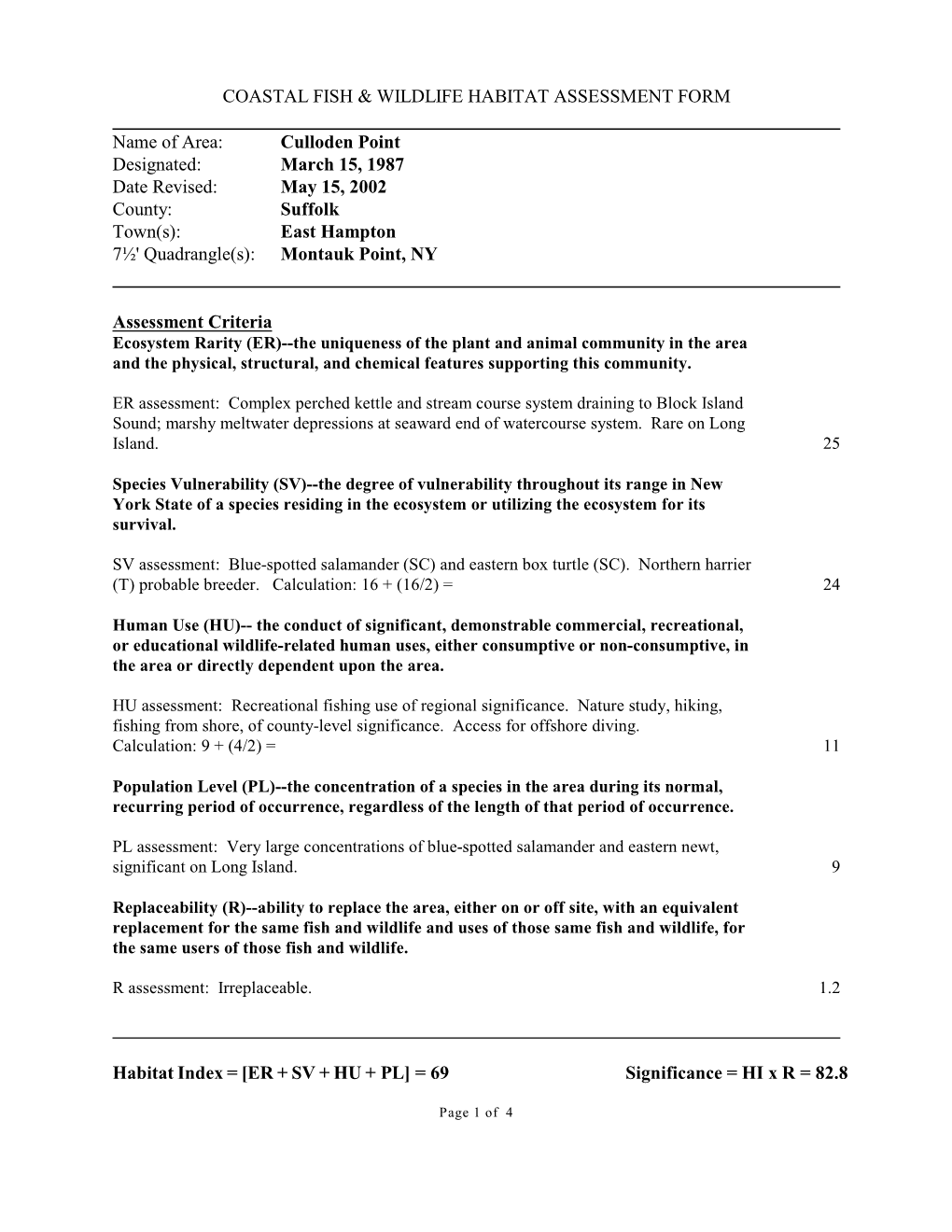 Significant Coastal Fish and Wildlife Habitat Narrative