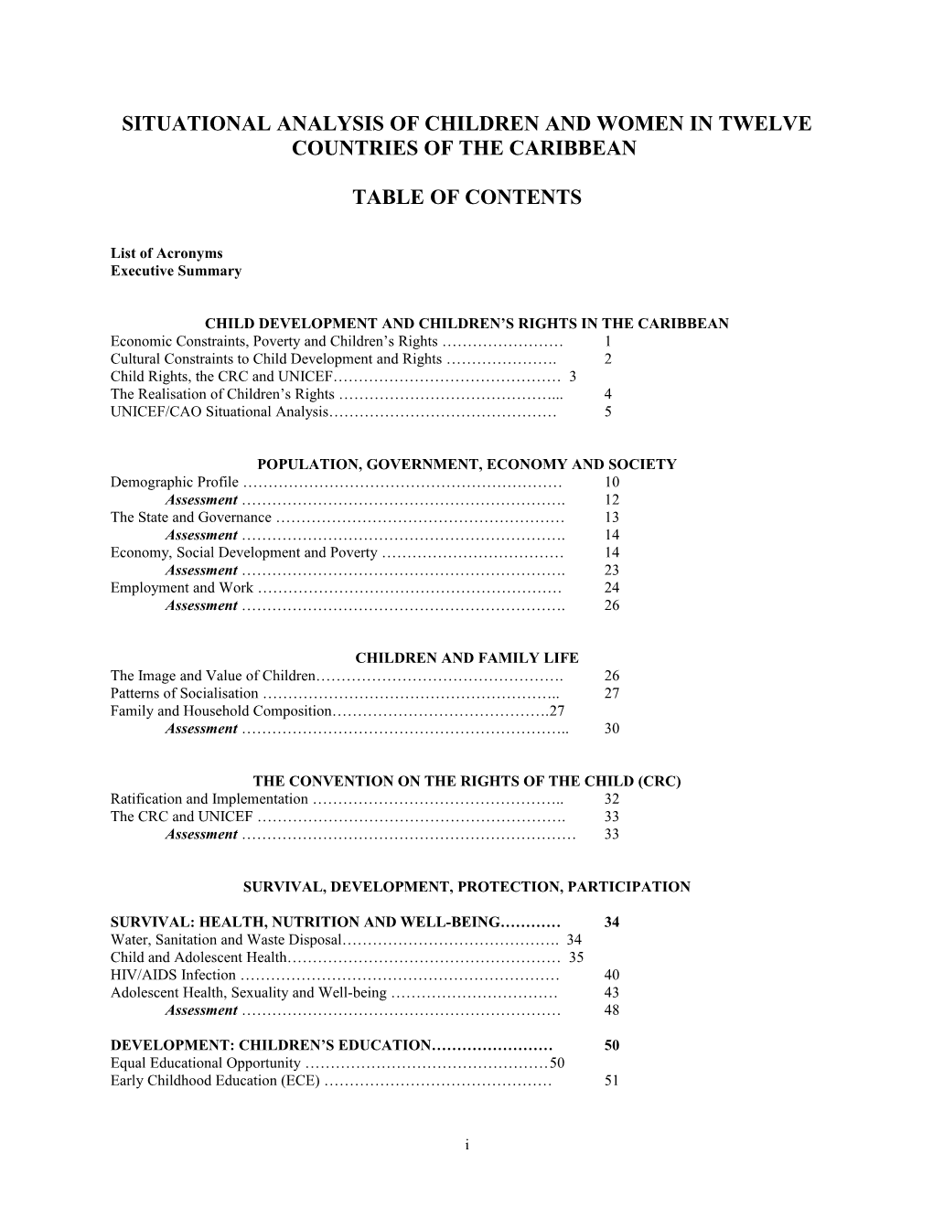 Situational Analysis of Children and Women in Twelve Countries of the Caribbean