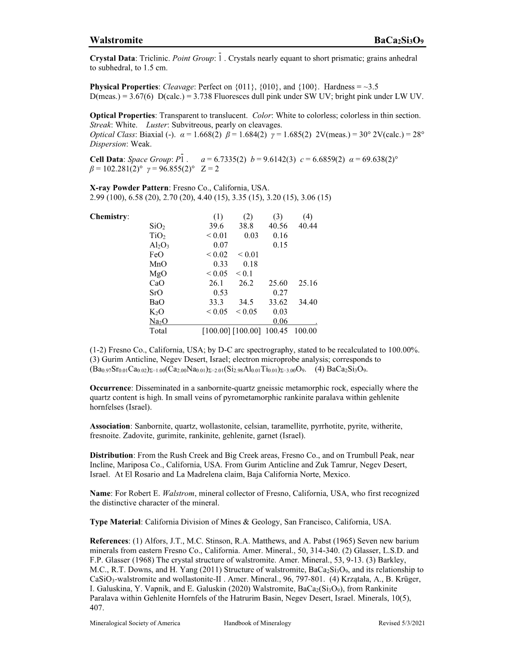 Walstromite Baca2si3o9 - Crystal Data: Triclinic