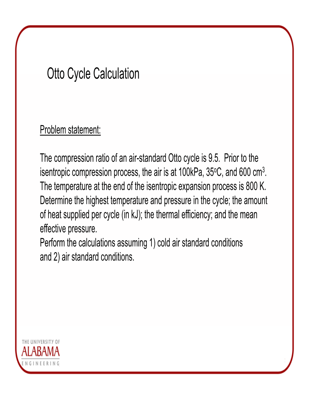 Otto Cycle Calculation