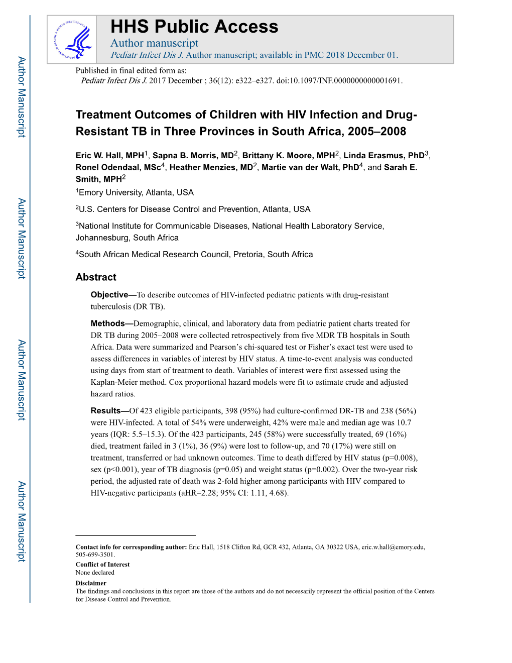 Treatment Outcomes of Children with HIV Infection and Drug-Resistant