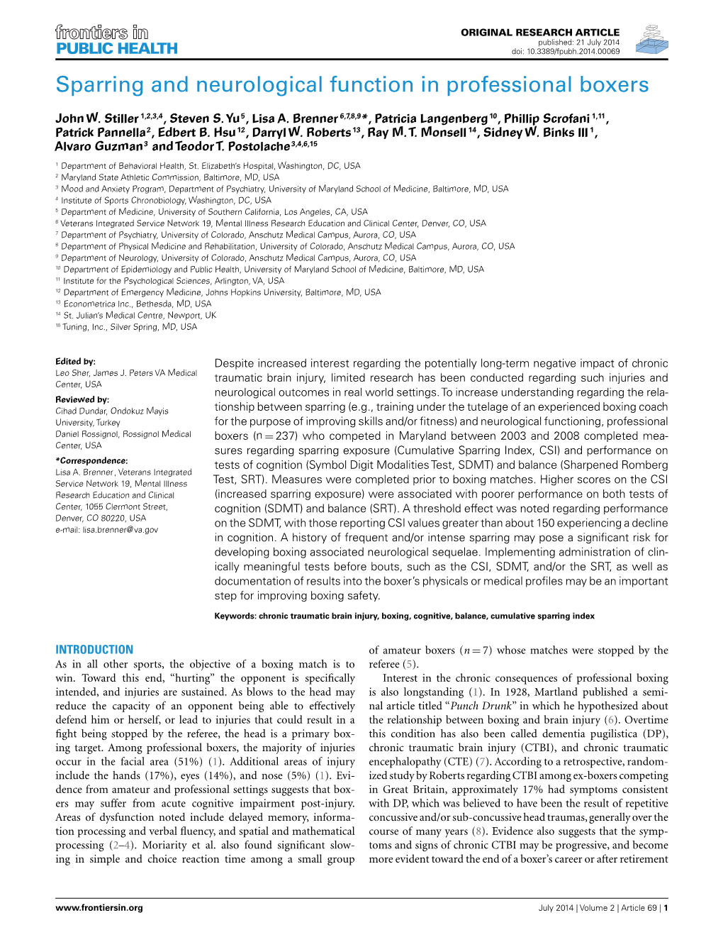 Sparring and Neurological Function in Professional Boxers