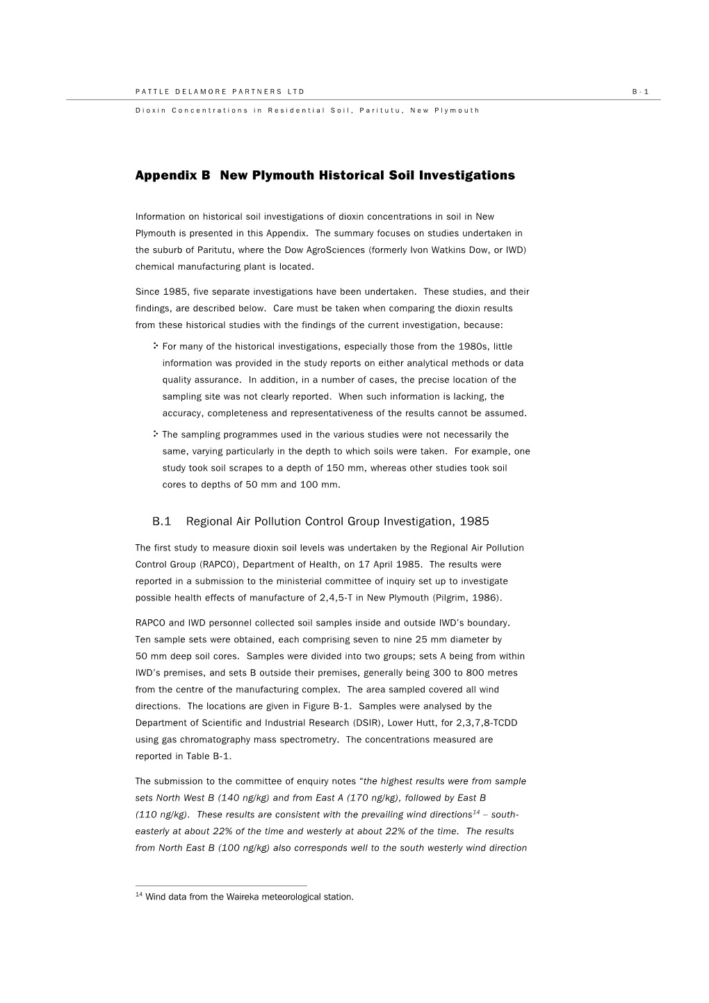 Dioxin Concentrations in Residential Soil, Paritu, New Plymouth