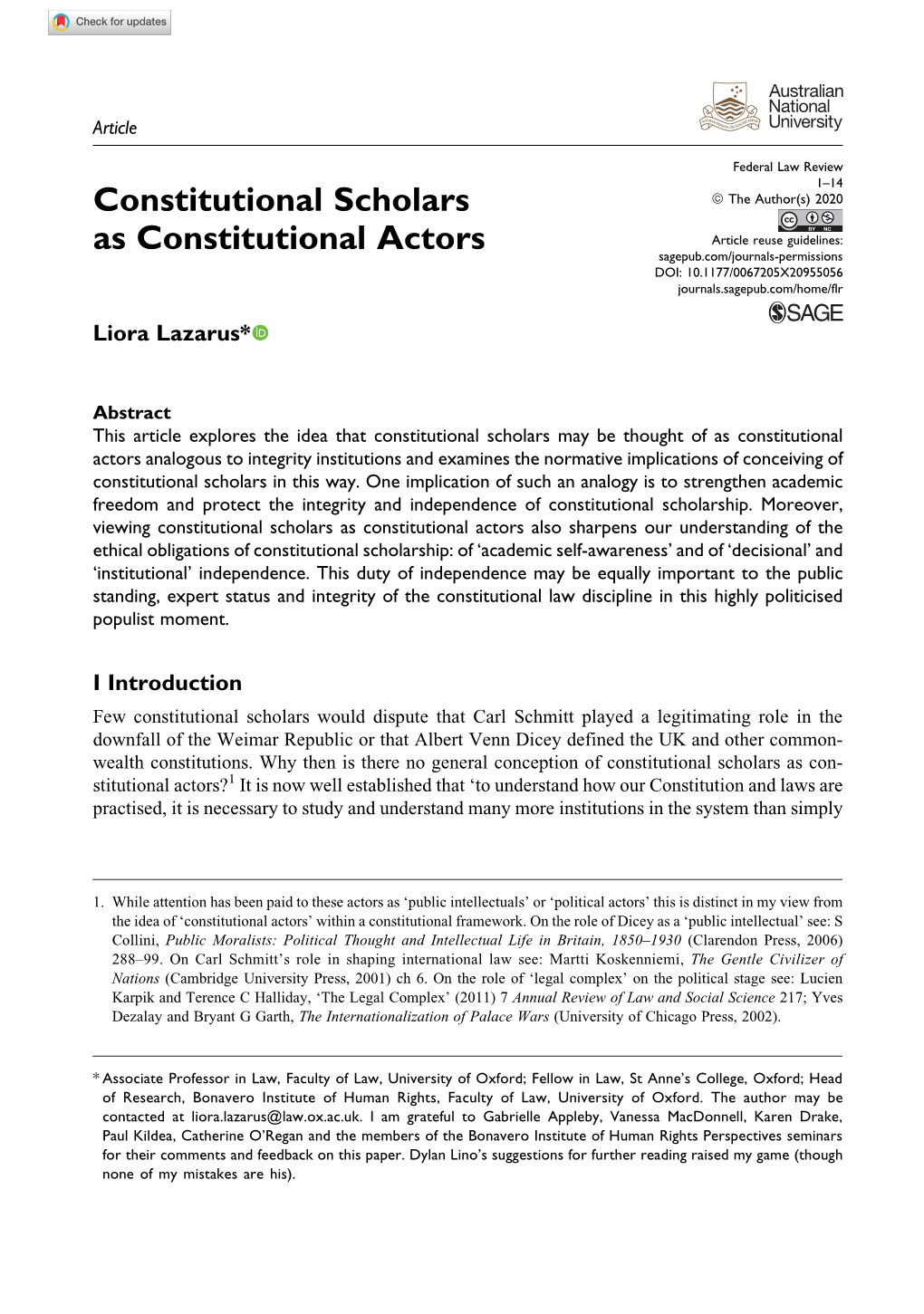 Constitutional Scholars As Constitutional Actors