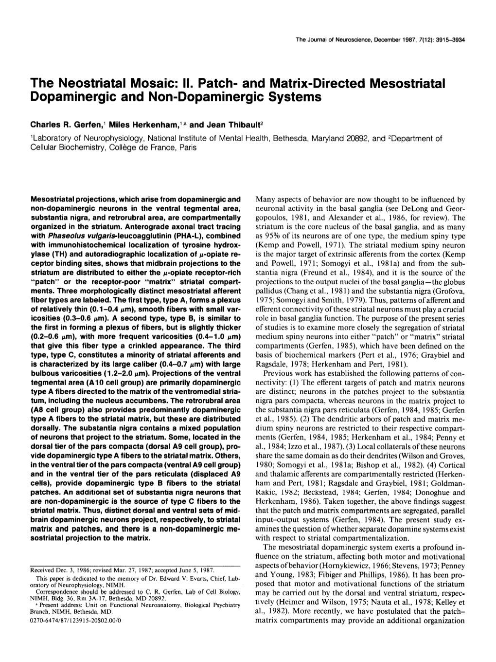 II. Patch- and Matrix-Directed Mesostriatal Dopaminergic and Non-Dopaminergic Systems