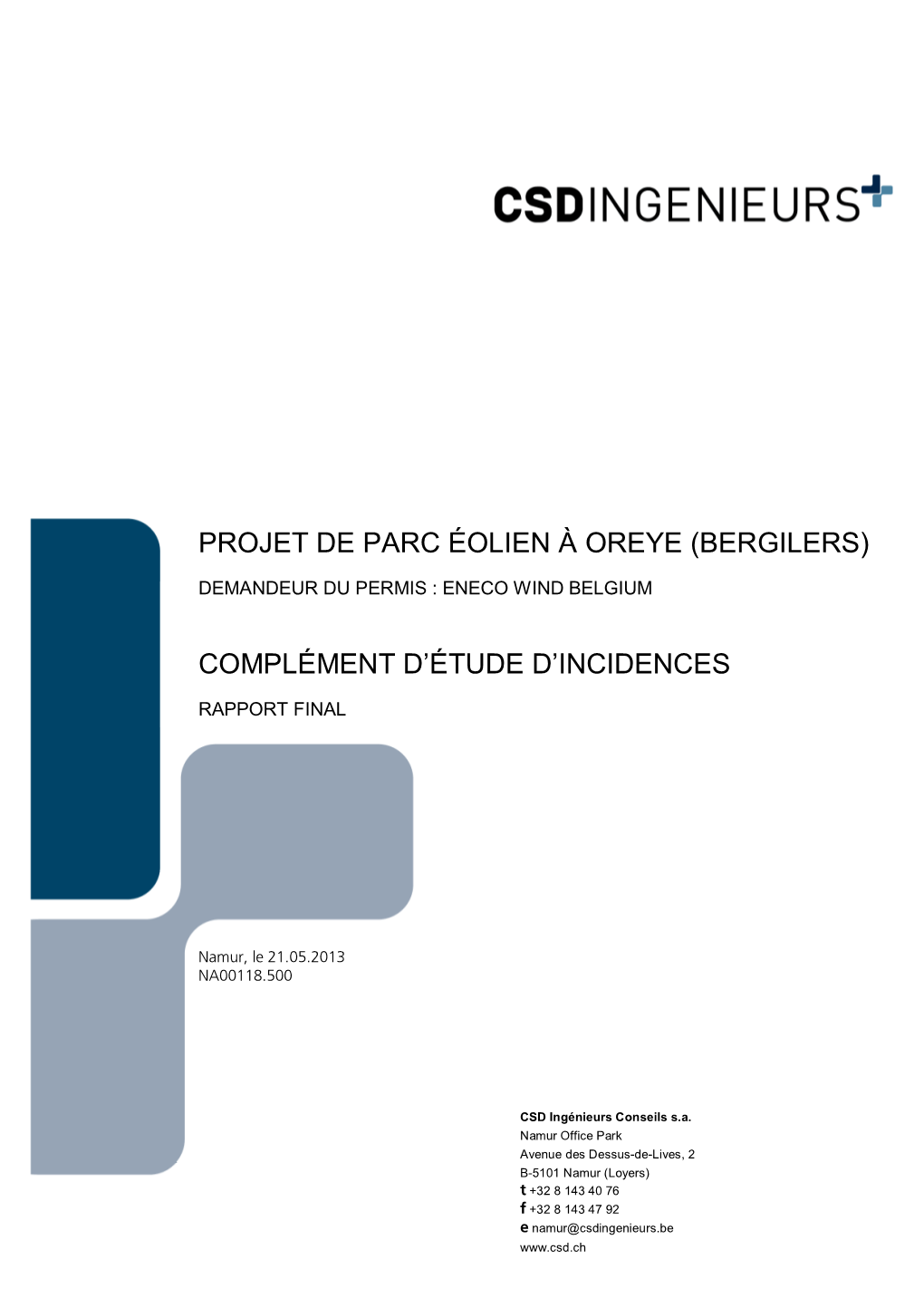 Projet De Parc Éolien À Oreye (Bergilers) Complément D