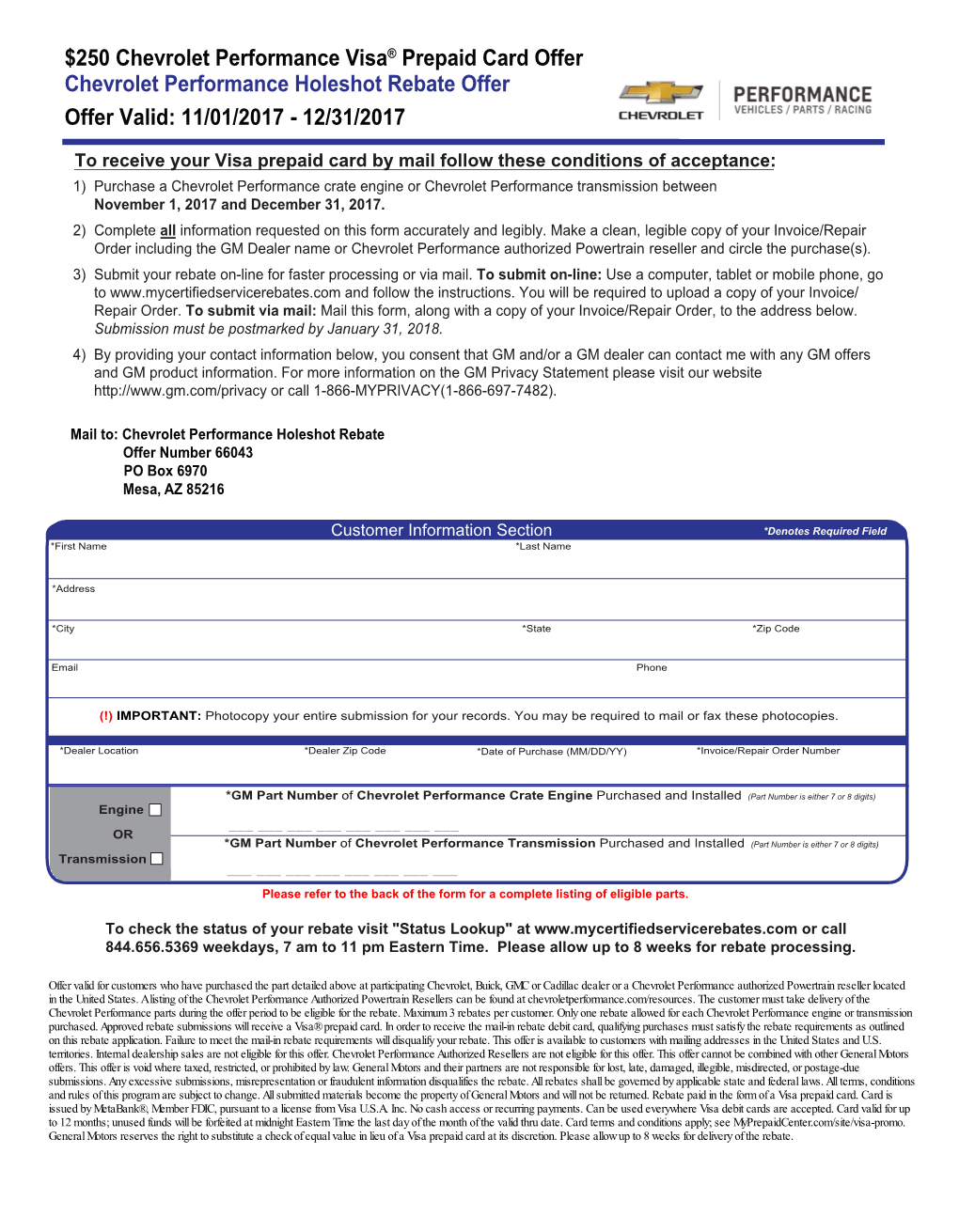 Chevrolet Performance Rebate Form