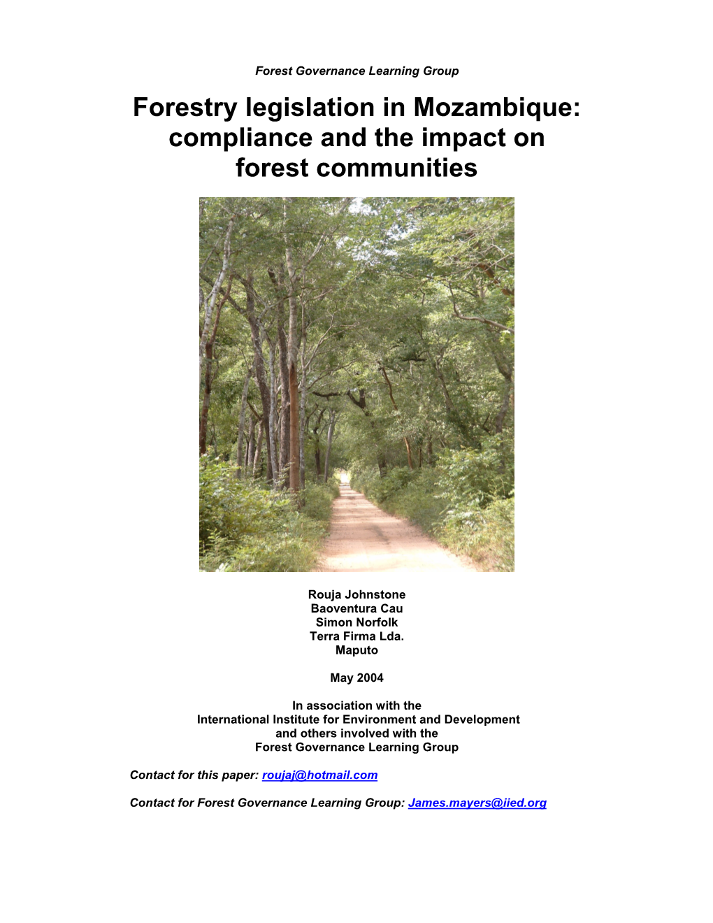 Forestry Legislation in Mozambique: Compliance and the Impact on Forest Communities