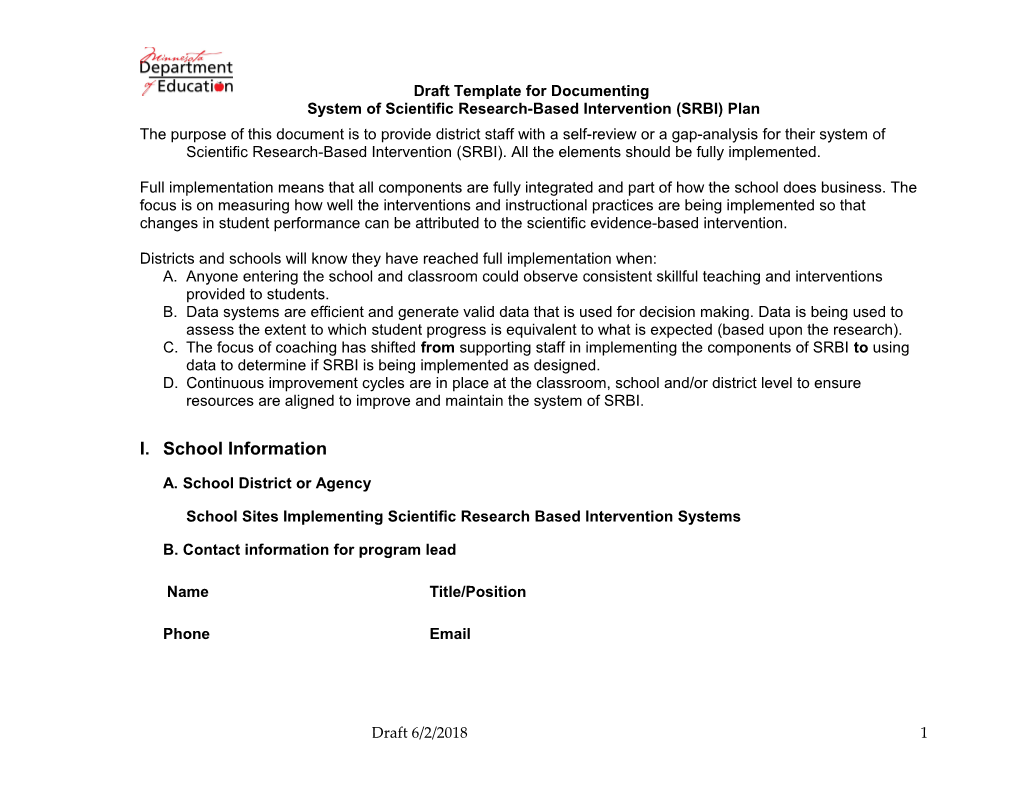 The Purpose of This Document Is to Provide District Staff with a Self-Review Or a Gap-Analysis