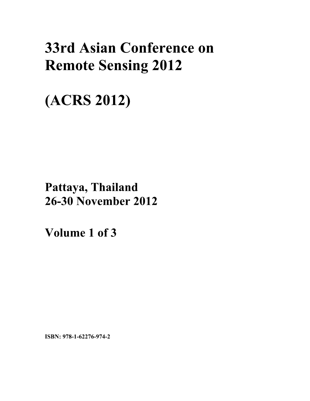 33Rd Asian Conference on Remote Sensing 2012 (ACRS 2012)