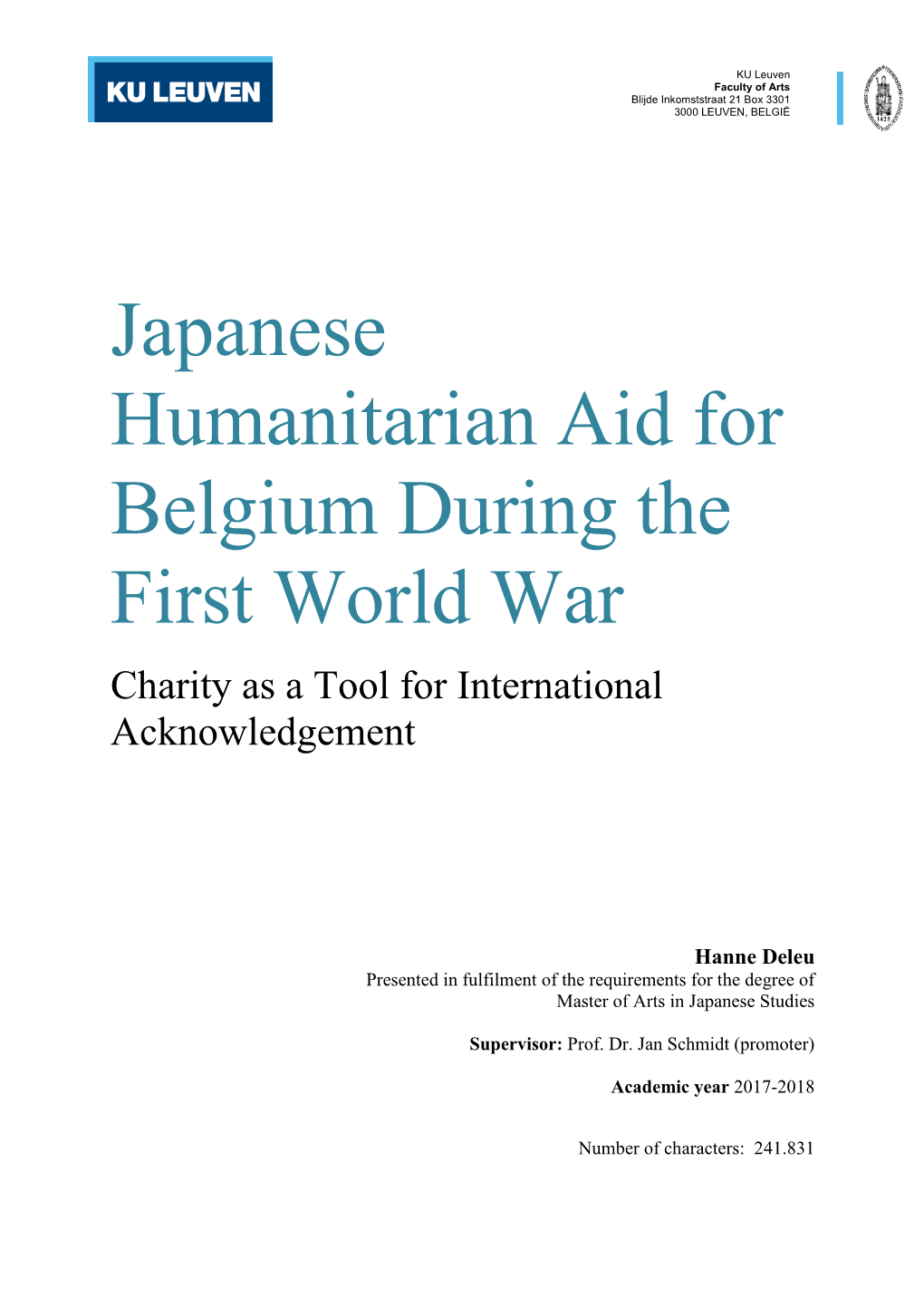 Japanese Humanitarian Aid for Belgium During The