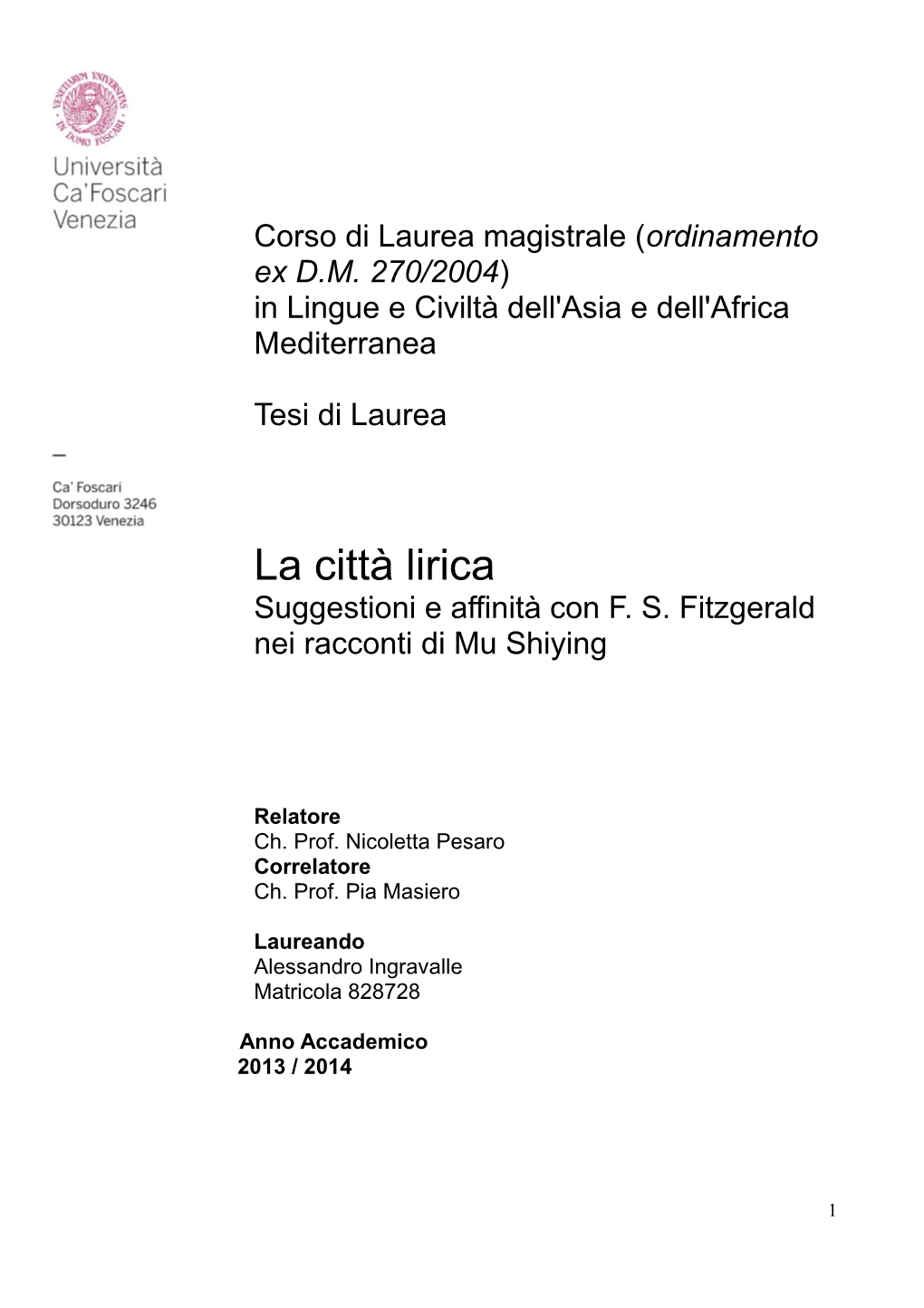 La Città Lirica Suggestioni E Affinità Con F