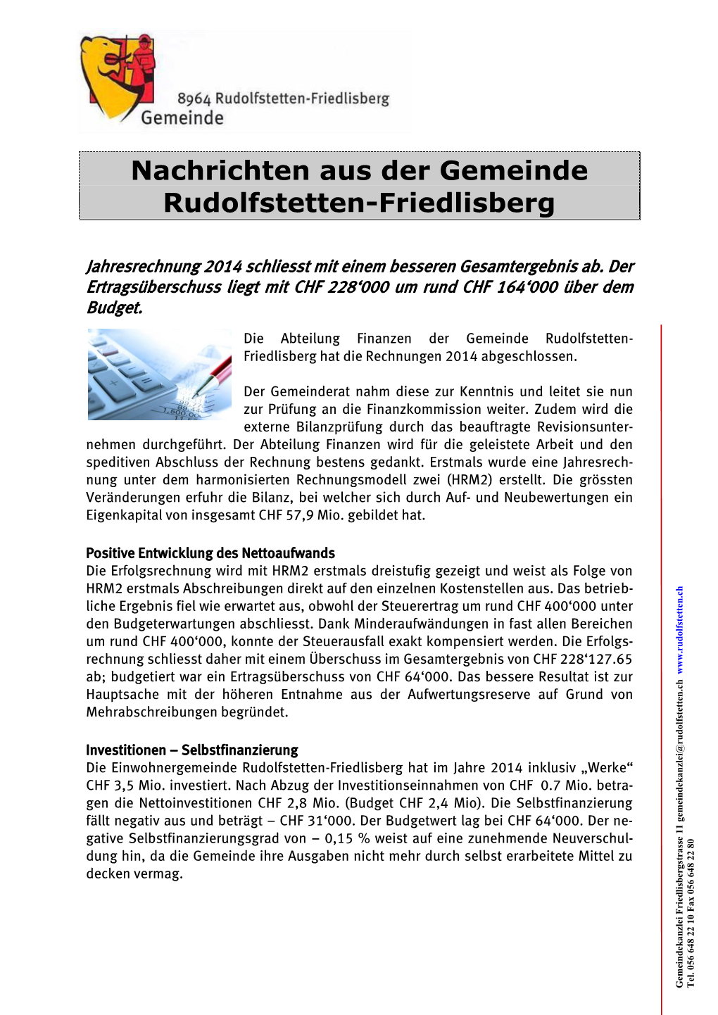 Nachrichten Aus Der Gemeinde Rudolfstetten-Friedlisberg