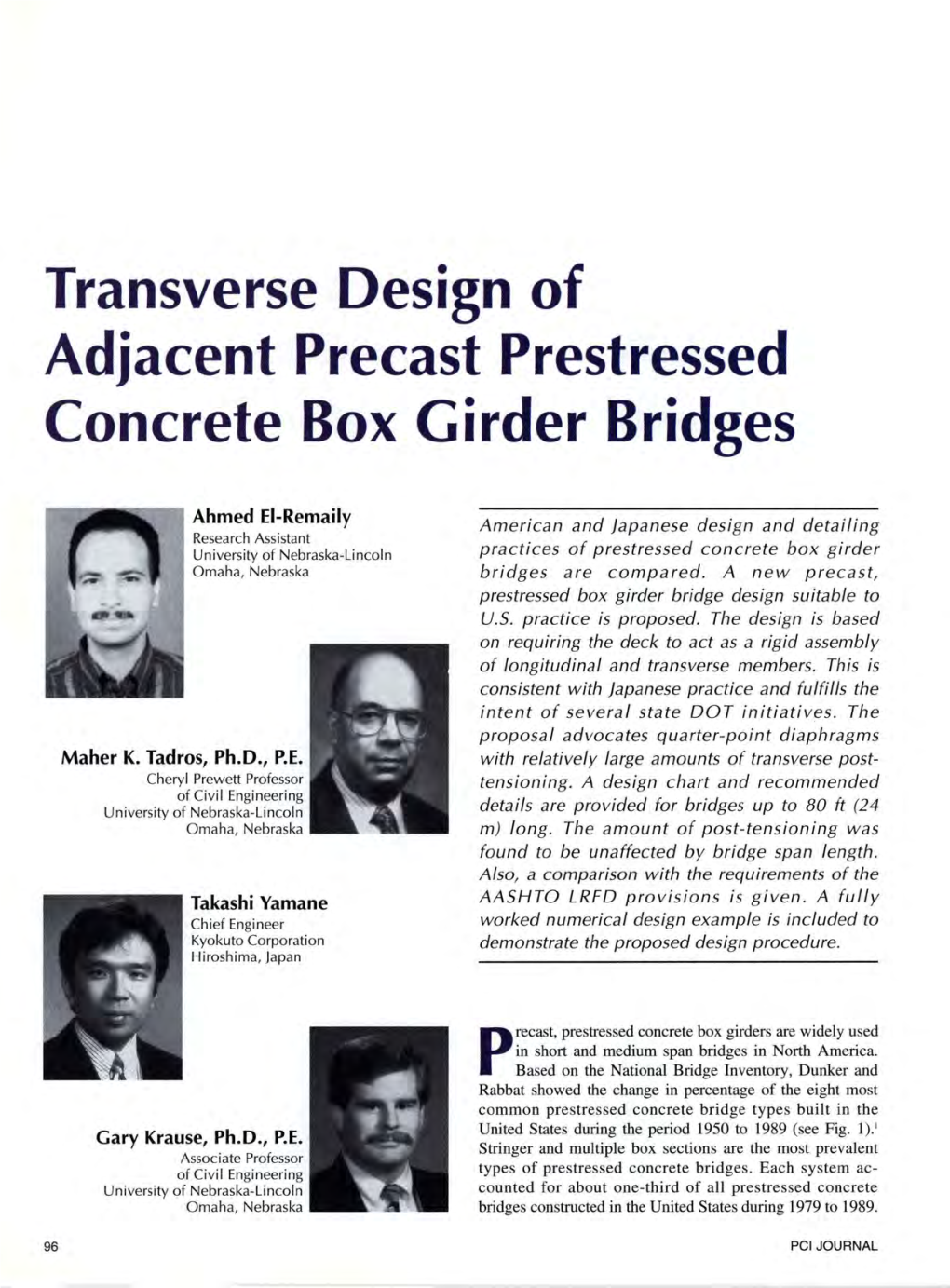 Transverse Design of Adjacent Precast Prestressed Concrete Box Girder Bridges