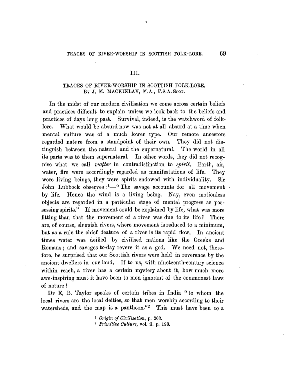 Traces of Eivee-Worship in Scottish Folk-Lore. by J. M. Mackinlay, M.A., F.S.A