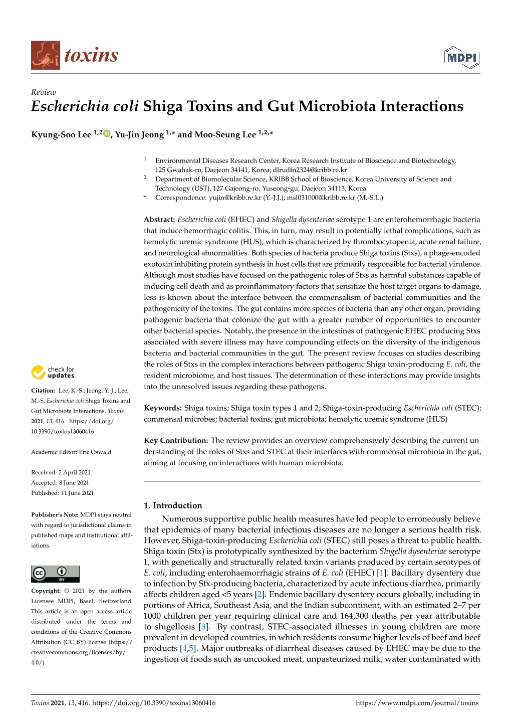 Escherichia Coli Shiga Toxins and Gut Microbiota Interactions