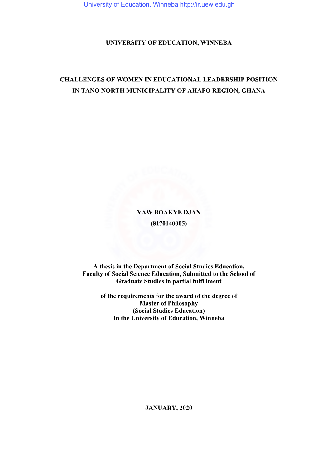 Challenges of Women in Educational Leadership Position in Tano North Municipality of Ahafo Region, Ghana