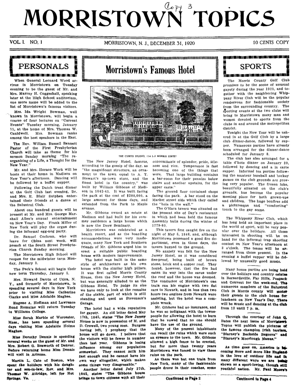 Morristown Topics, December 1920 & January 1921