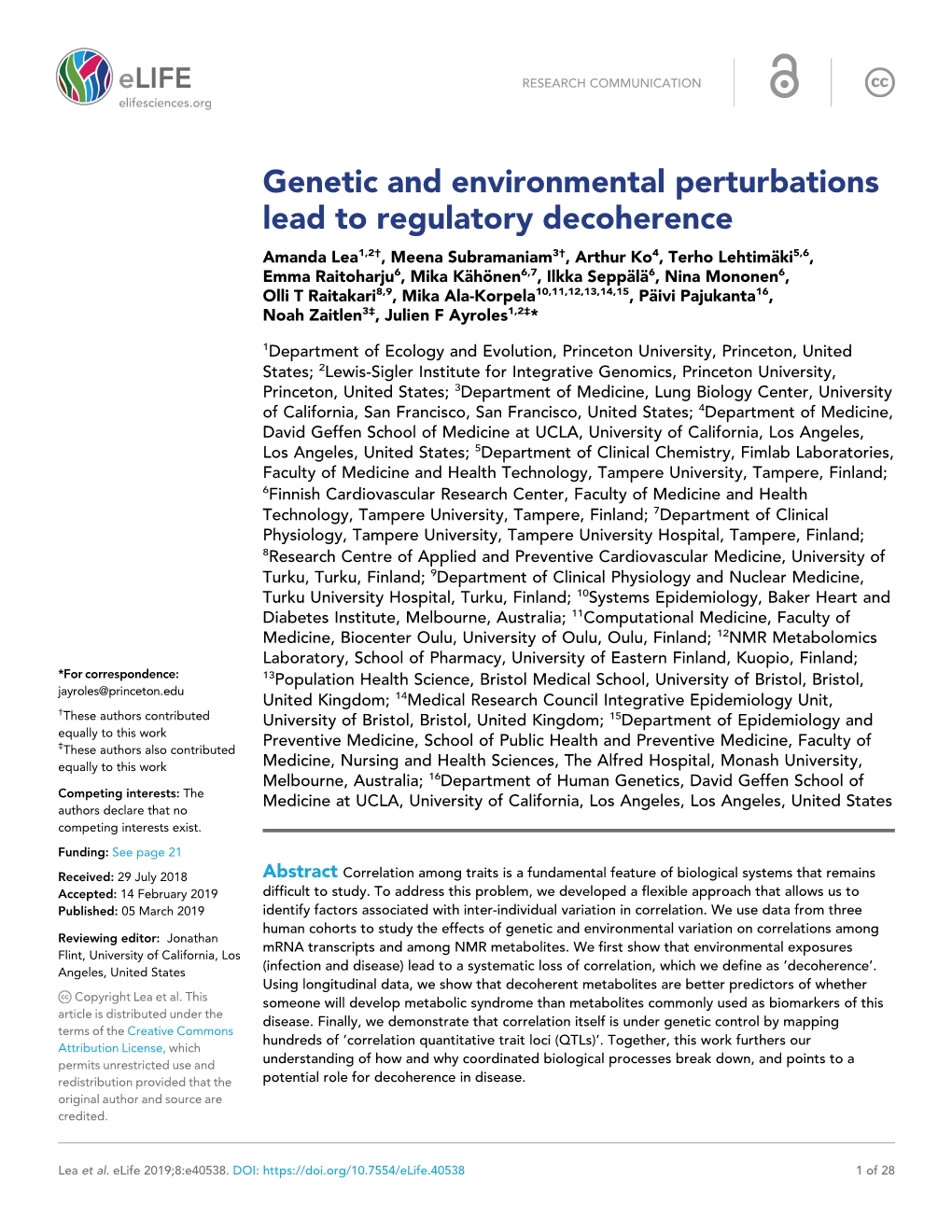 Genetic and Environmental Perturbations Lead to Regulatory