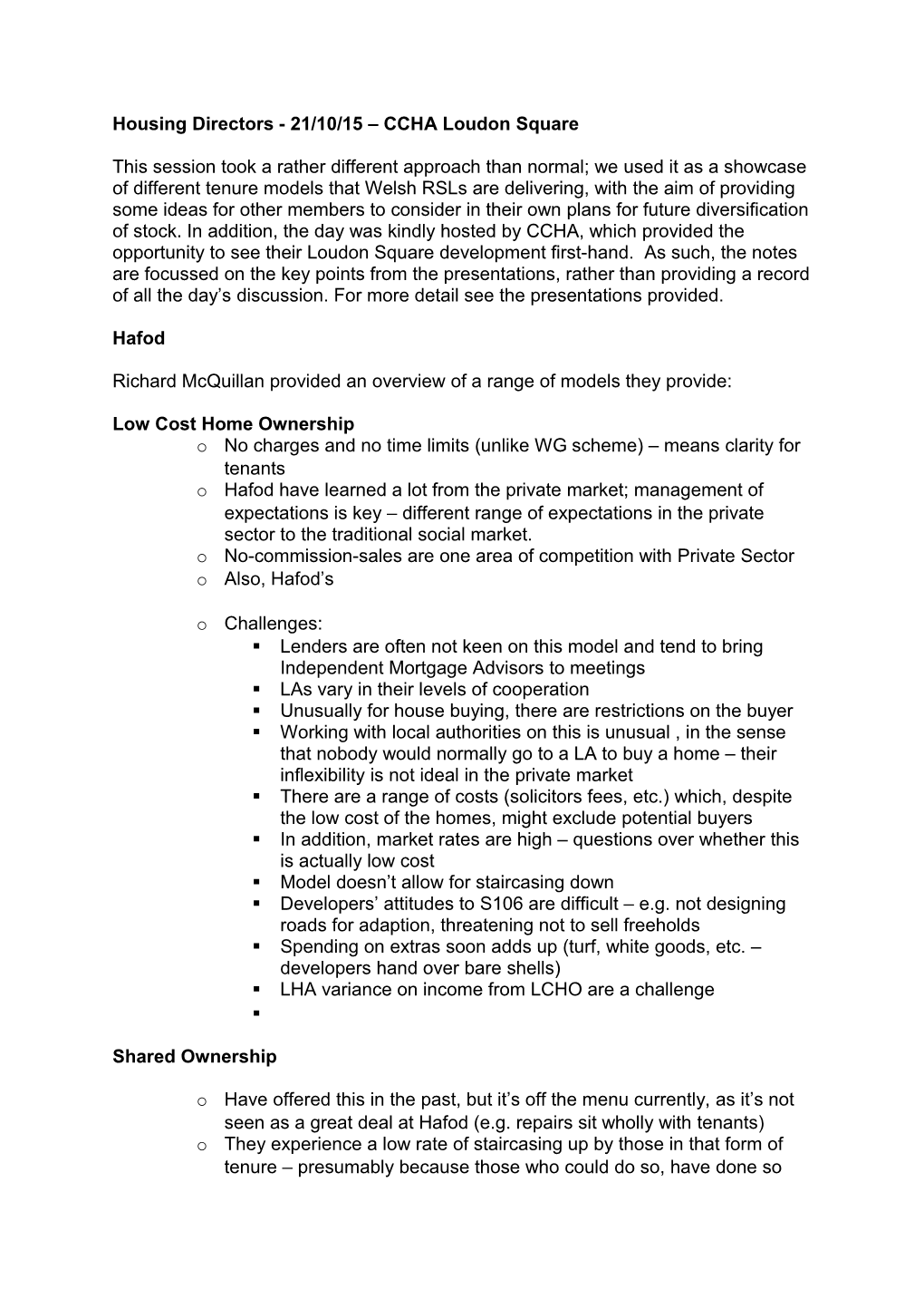 Housing Directors - 21/10/15 CCHA Loudon Square