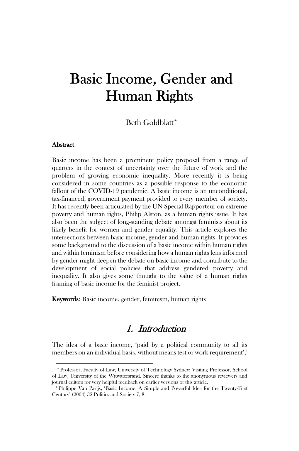 Basic Income, Gender and Human Rights