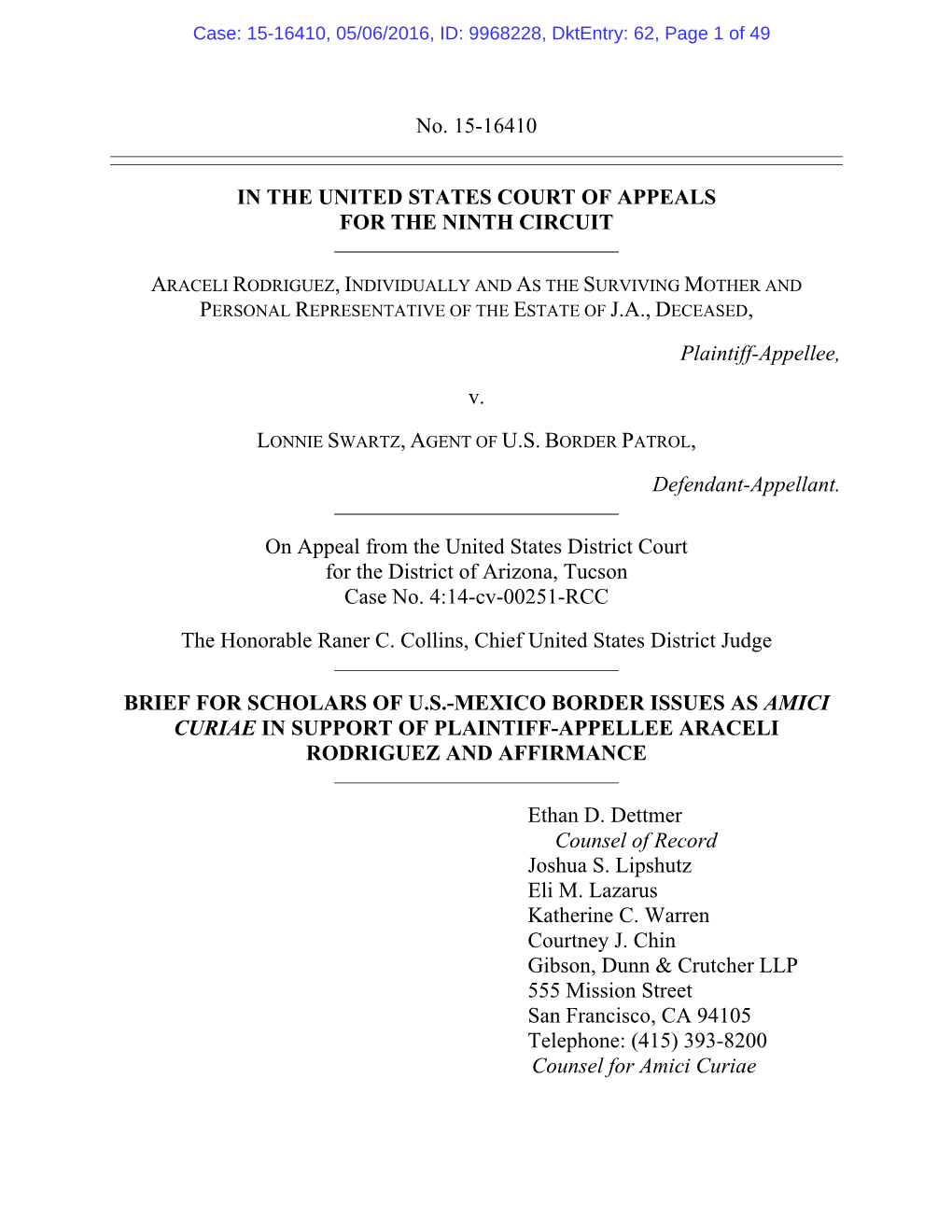 No. 15-16410 in the UNITED STATES COURT of APPEALS for the NINTH CIRCUIT Plaintiff-Appellee, V. Defendant-Appellant. on Appeal