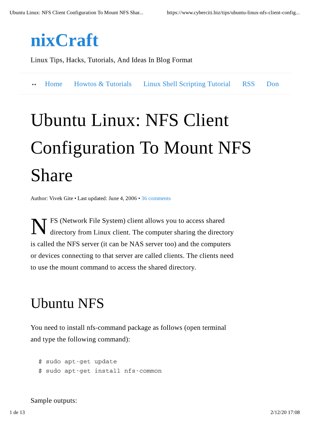 Nixcraft Ubuntu Linux: NFS Client Configuration to Mount NFS Share