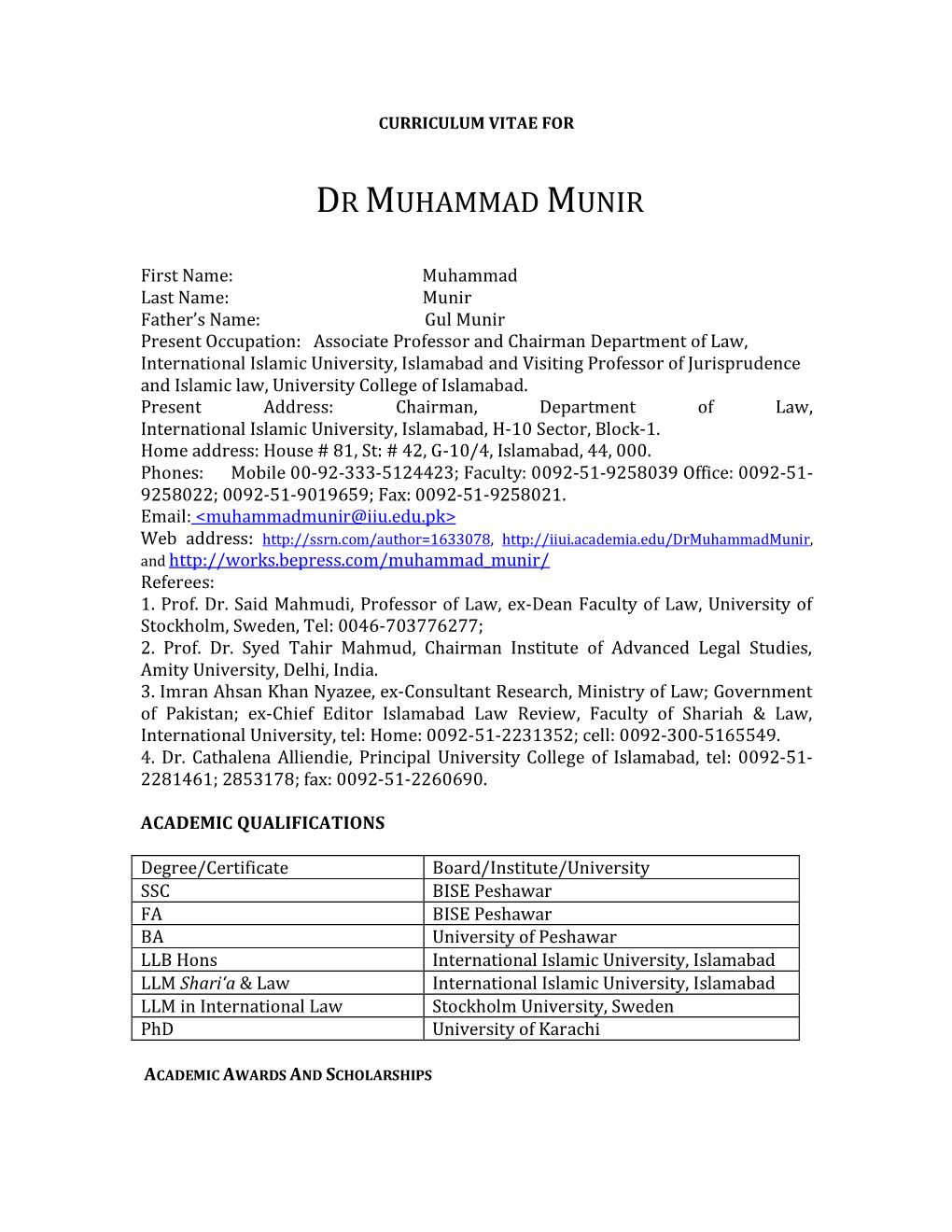 Curriculum Vitae For