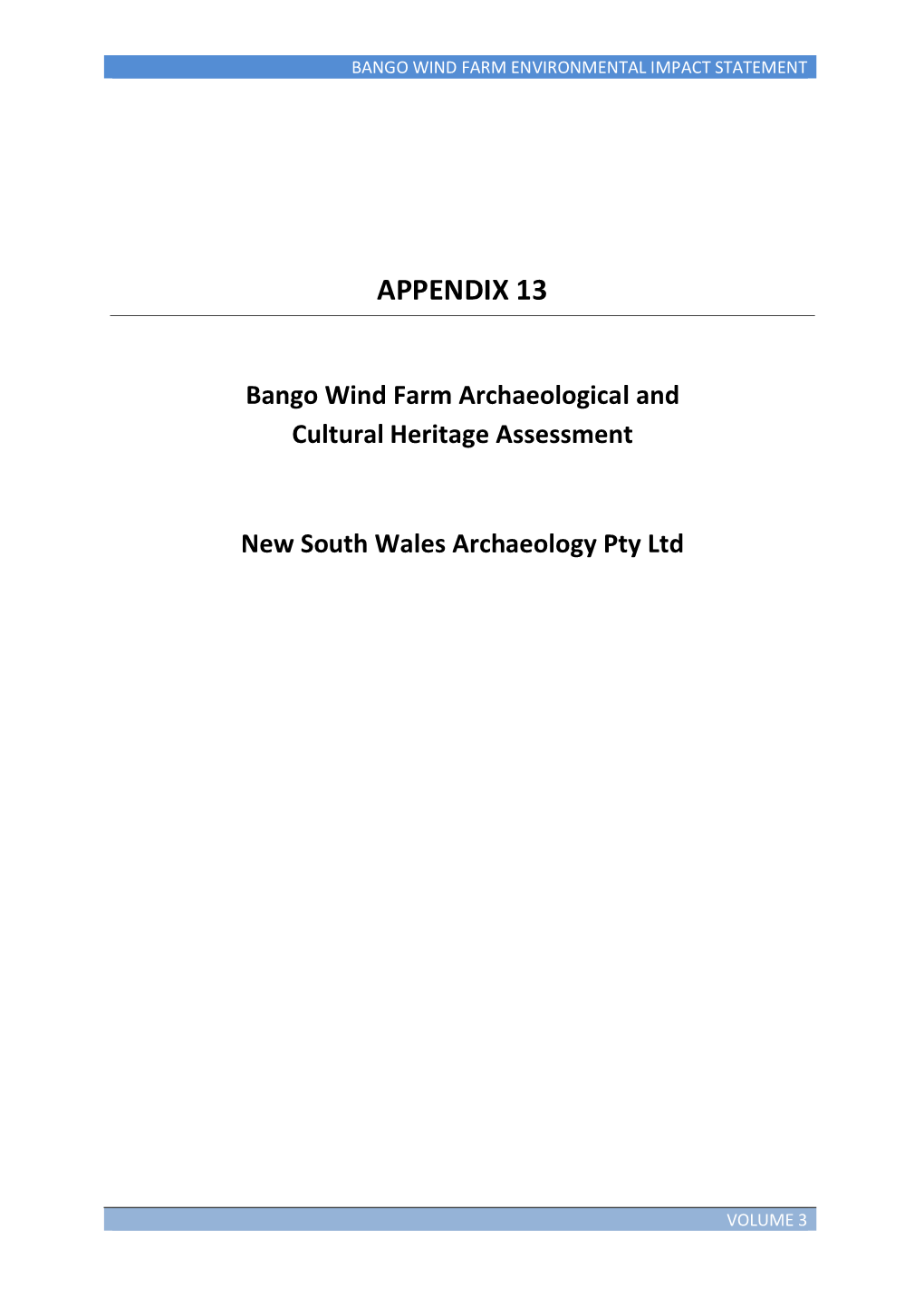 Bango Wind Farm Archaeological and Cultural Heritage Assessment New