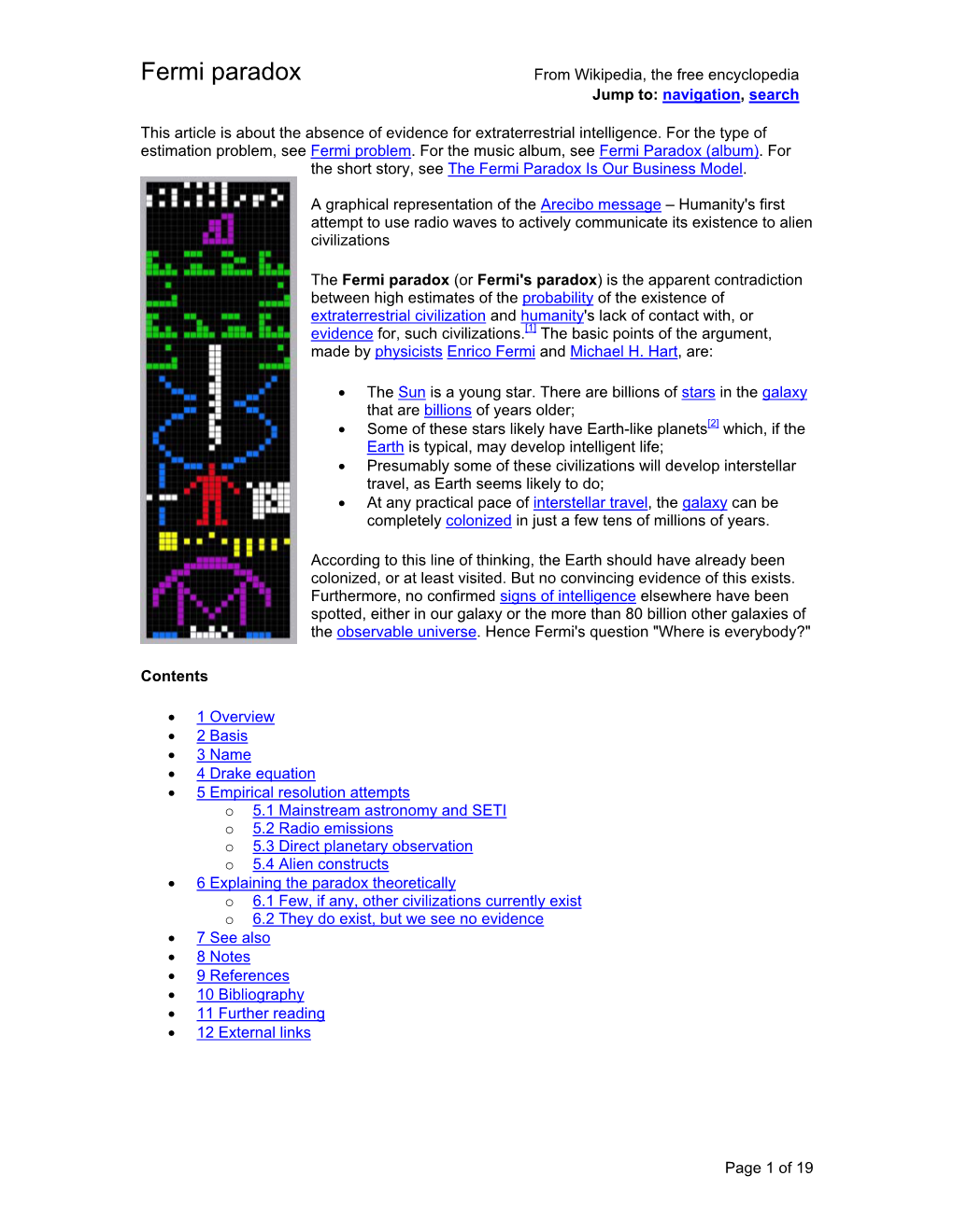 Fermi Paradox from Wikipedia, the Free Encyclopedia Jump To: Navigation, Search