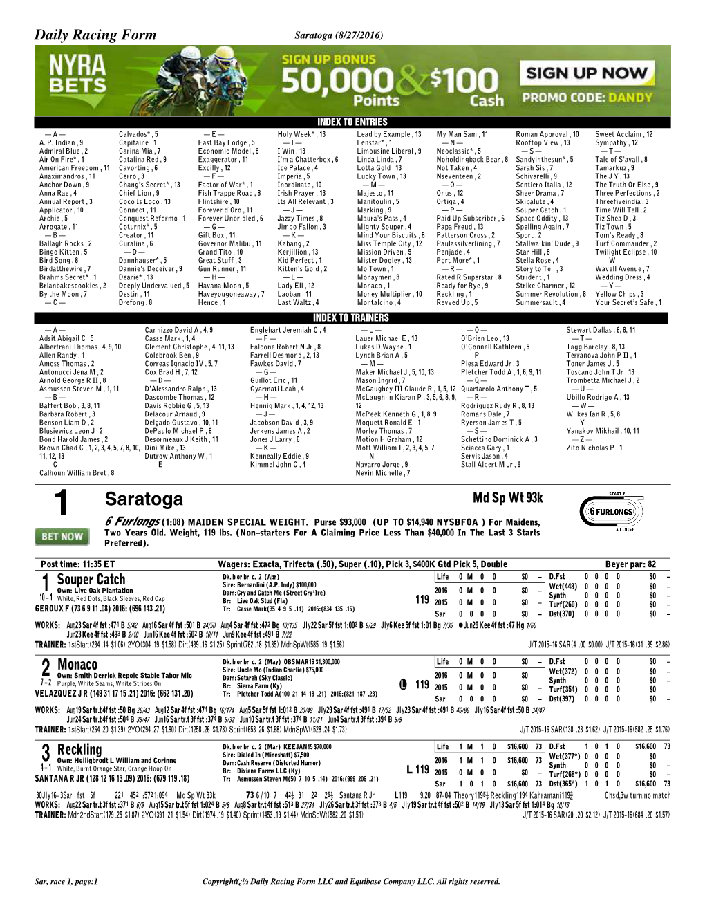 1 Saratoga Md Sp Wt 93K 6 Furlongs (1:08) MAIDEN SPECIAL WEIGHT