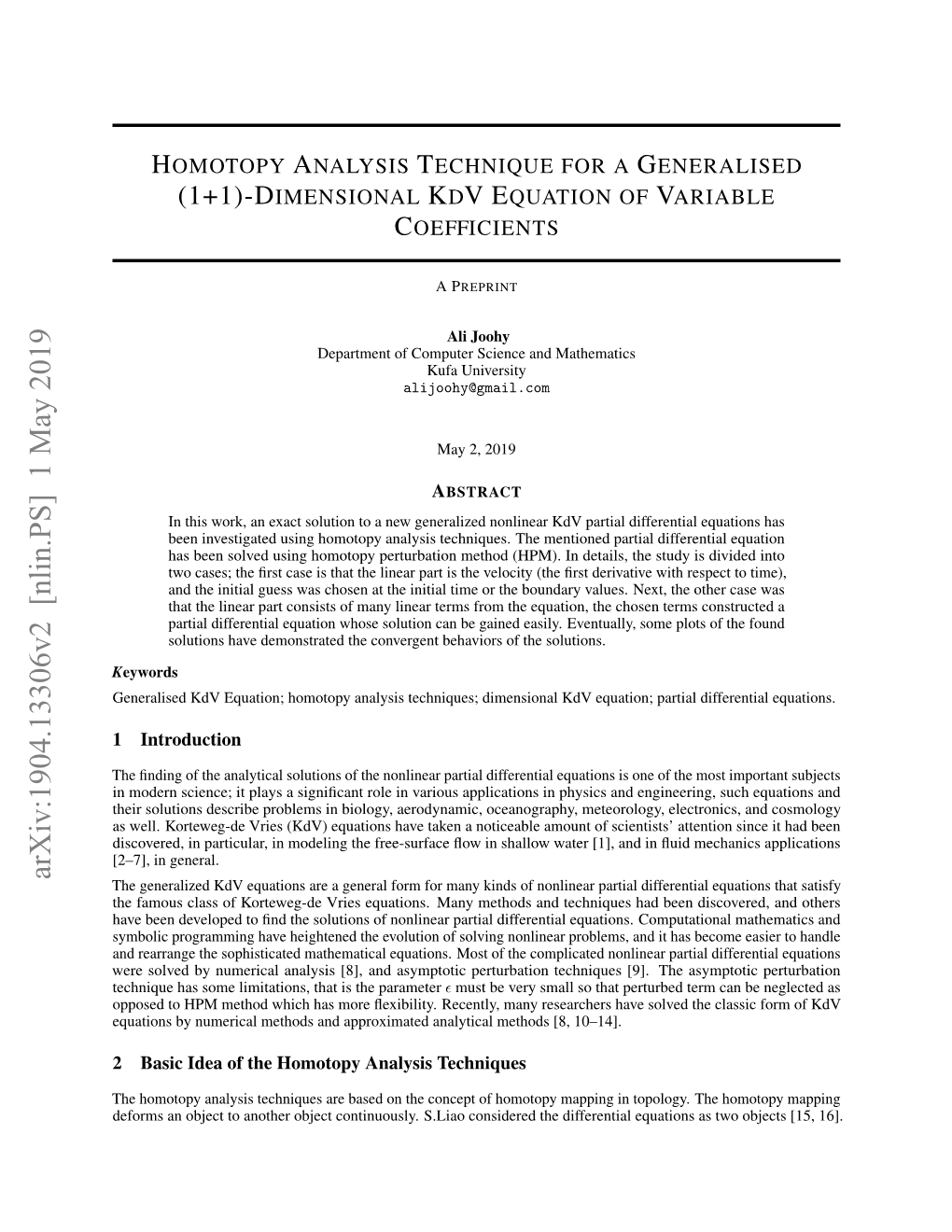 Homotopy Analysis Technique for a Generalised (1+ 1)-Dimensional Kdv Equation of Variable Coefficients