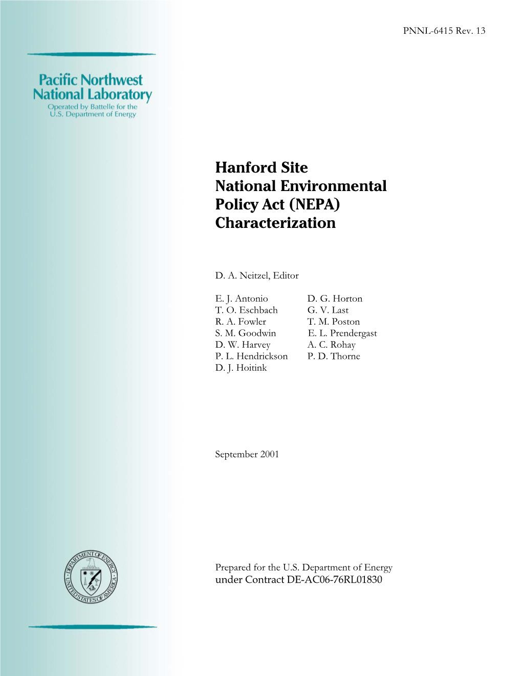 Hanford Site National Environmental Policy Act (NEPA) Characterization