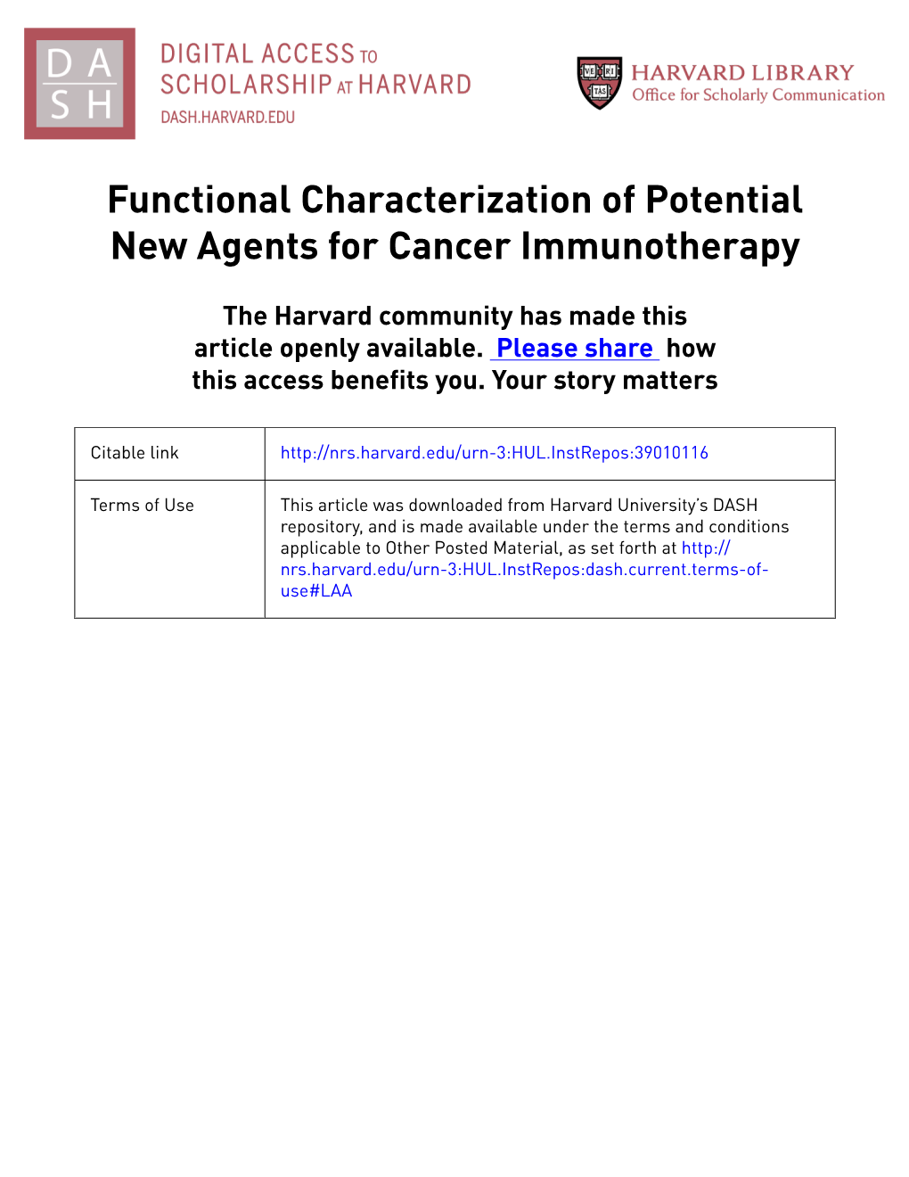 Functional Characterization of Potential New Agents for Cancer Immunotherapy