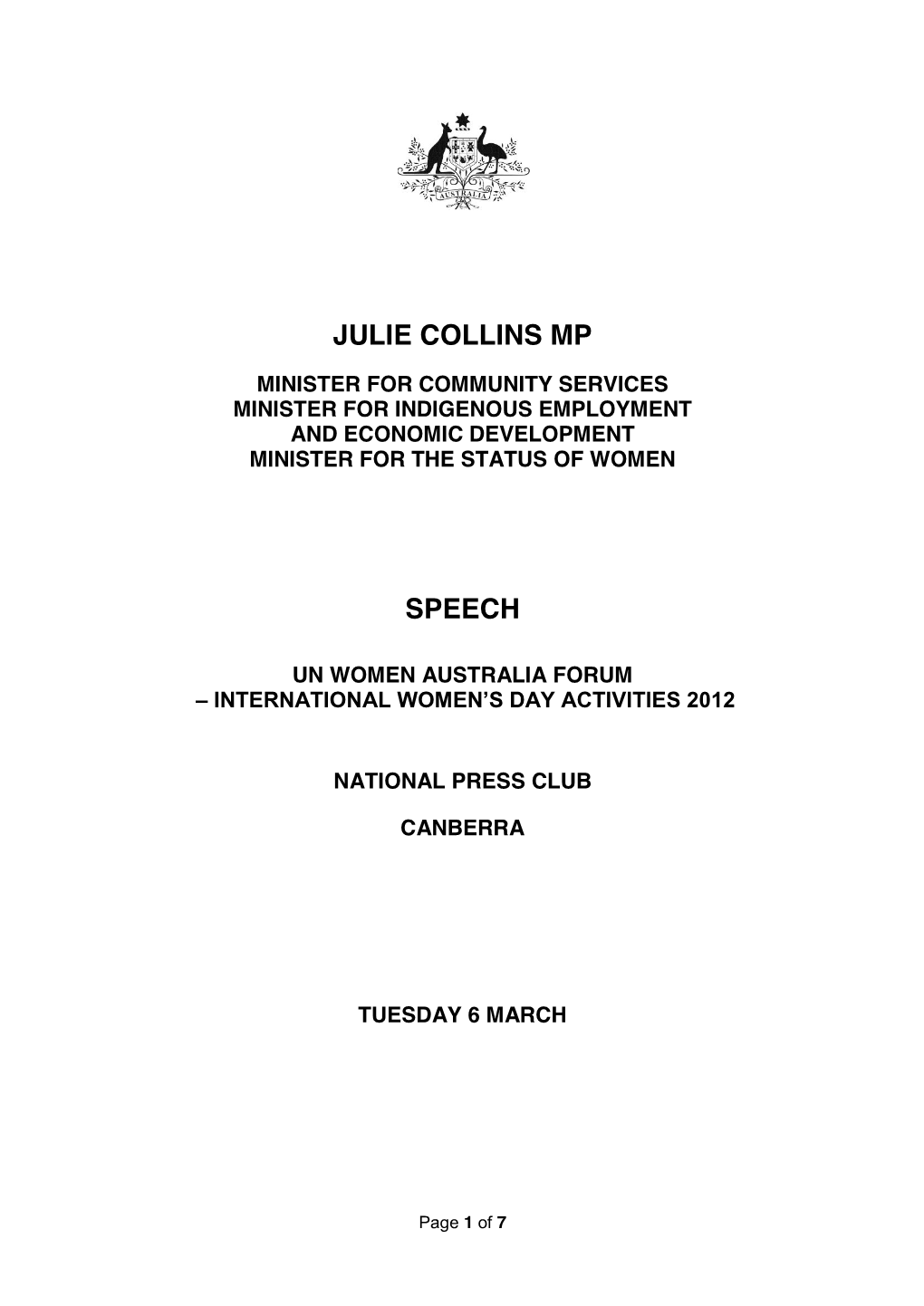Julie Collins Speech 060312