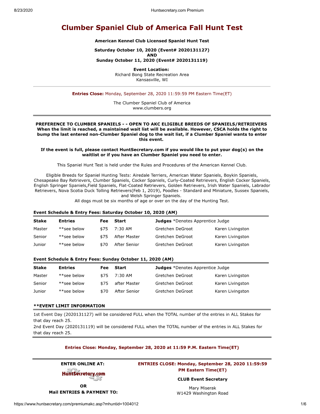 Clumber Spaniel Club of America Fall Hunt Test