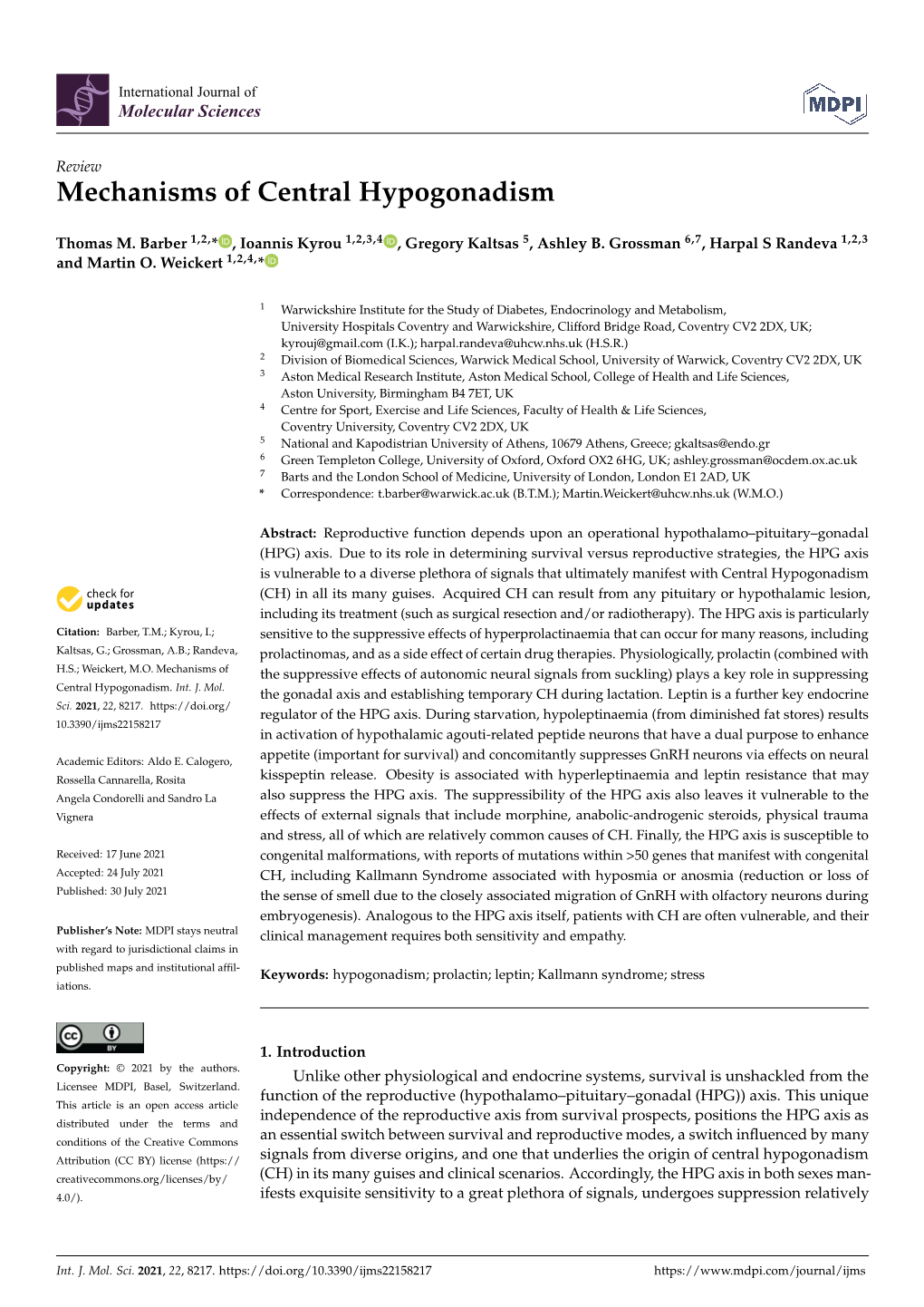 Mechanisms of Central Hypogonadism