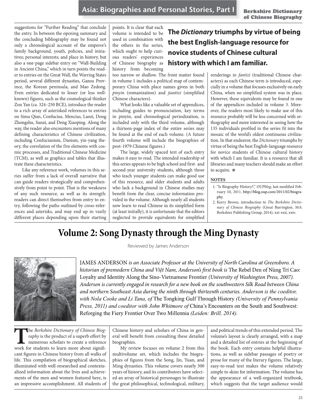 Song Dynasty Through the Ming Dynasty Reviewed by James Anderson