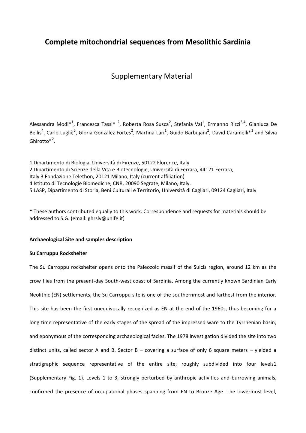 Complete Mitochondrial Sequences from Mesolithic Sardinia