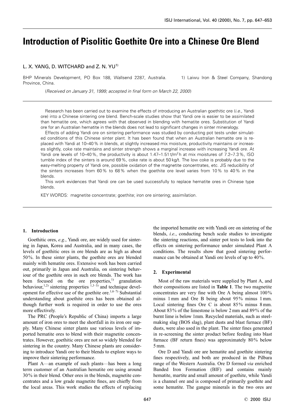 Introduction of Pisolitic Goethite Ore Into a Chinese Ore Blend