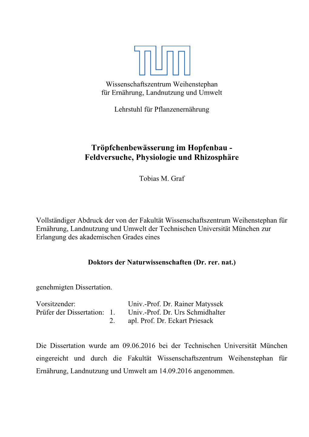 Tröpfchenbewässerung Im Hopfenbau - Feldversuche, Physiologie Und Rhizosphäre