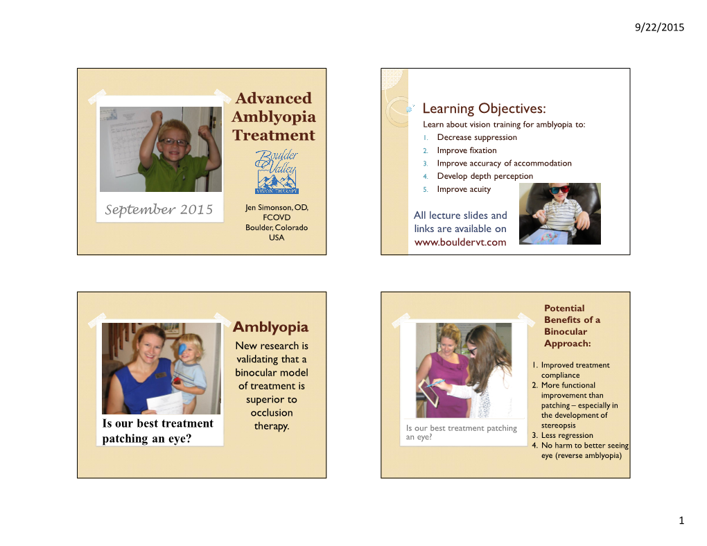 Advanced Amblyopia Treatment Learning Objectives