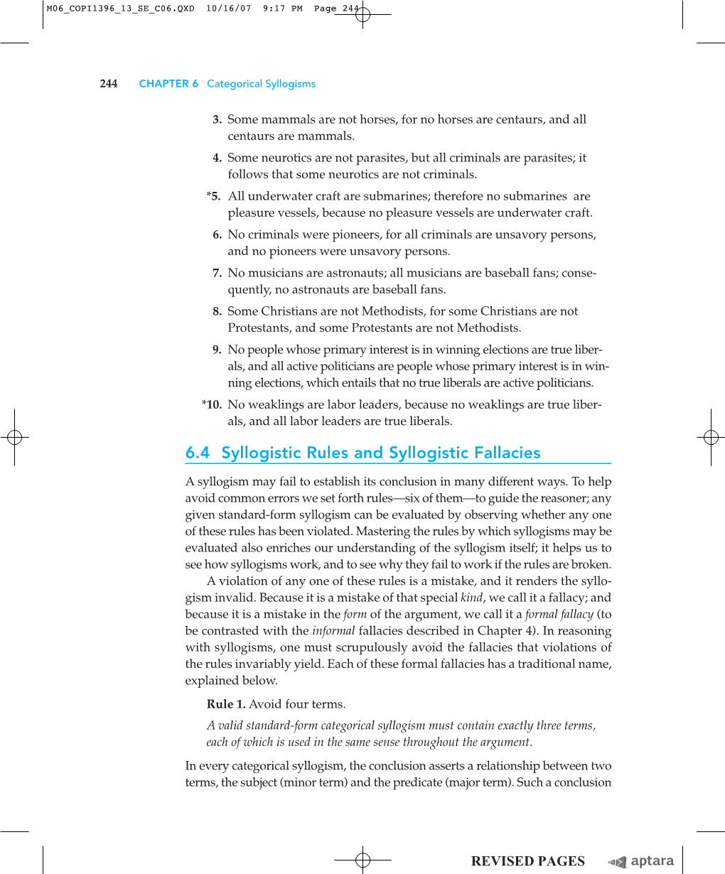 6.4 Syllogistic Rules and Syllogistic Fallacies