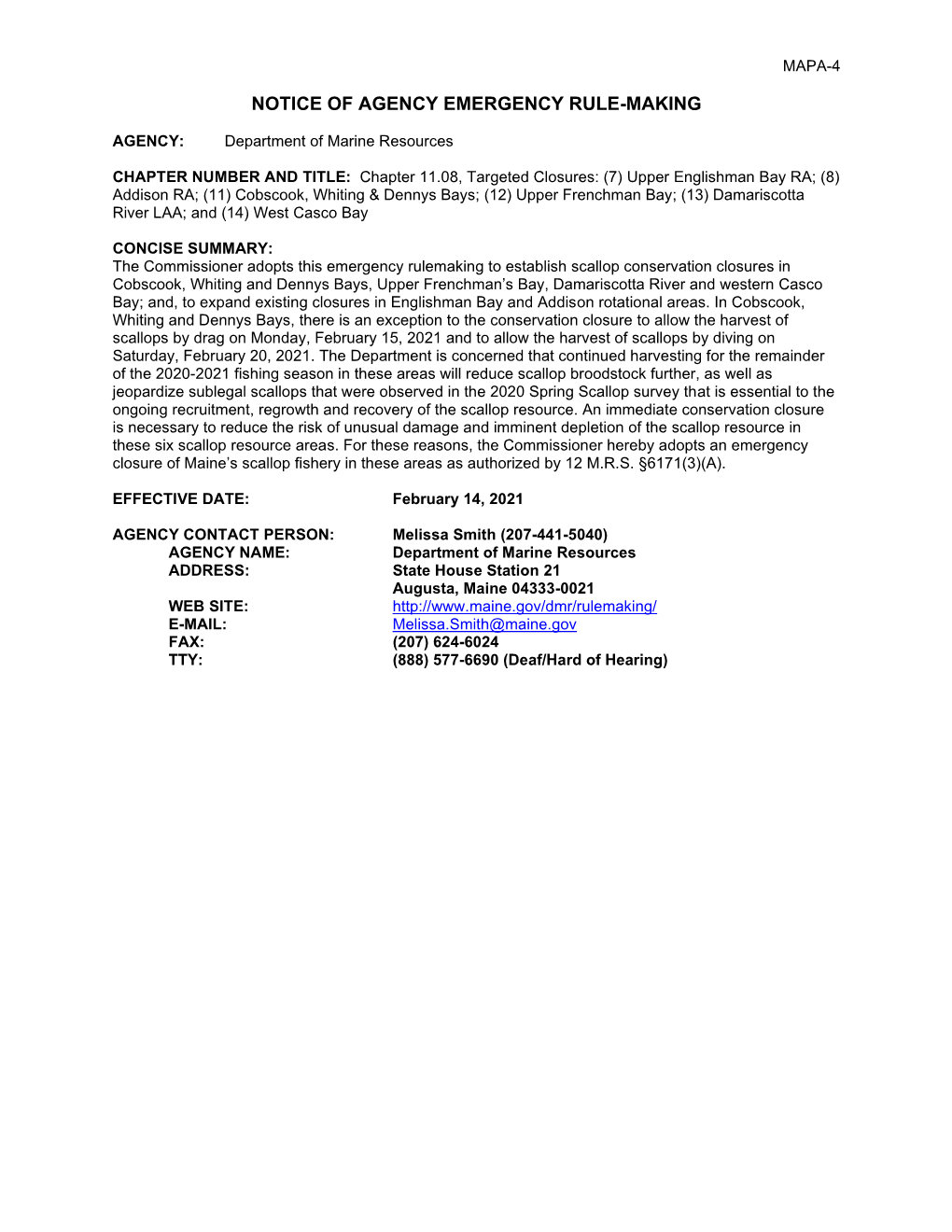 Notice of Emergency Rulemaking