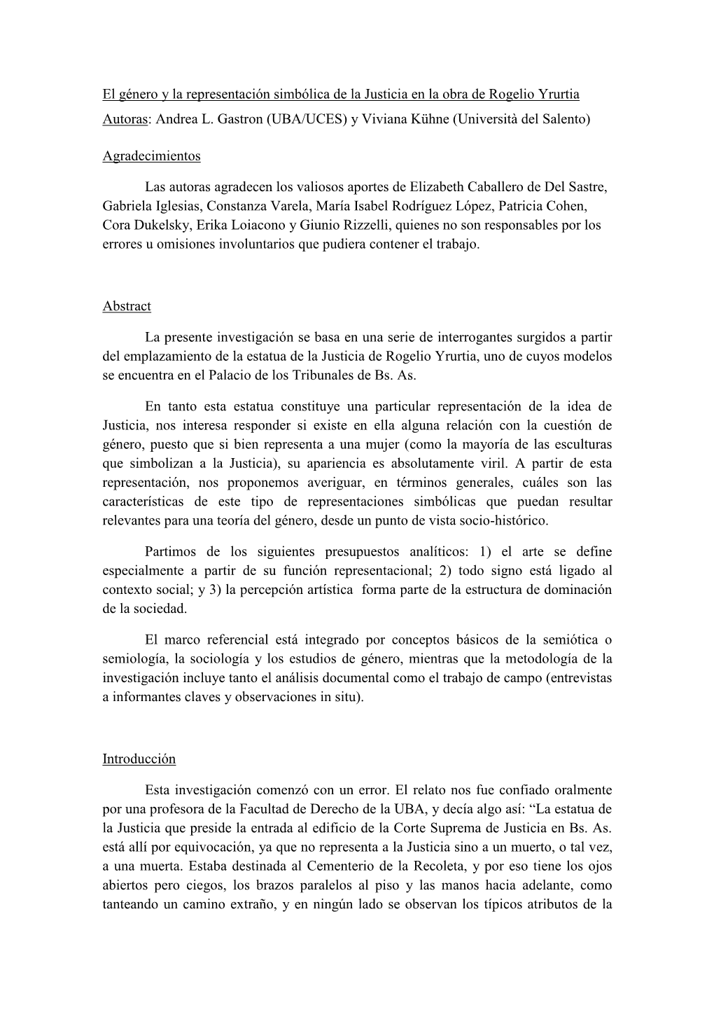 El Género Y La Representación Simbólica De La Justicia En La Obra De Rogelio Yrurtia Autoras: Andrea L