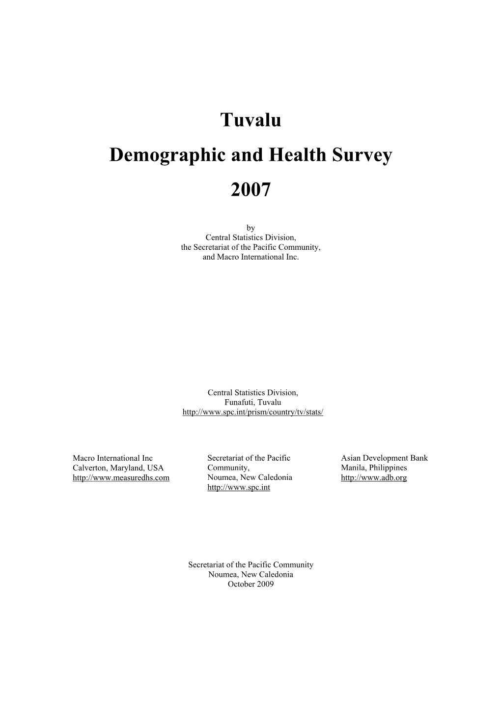 Tuvalu Demographic and Health Survey 2007
