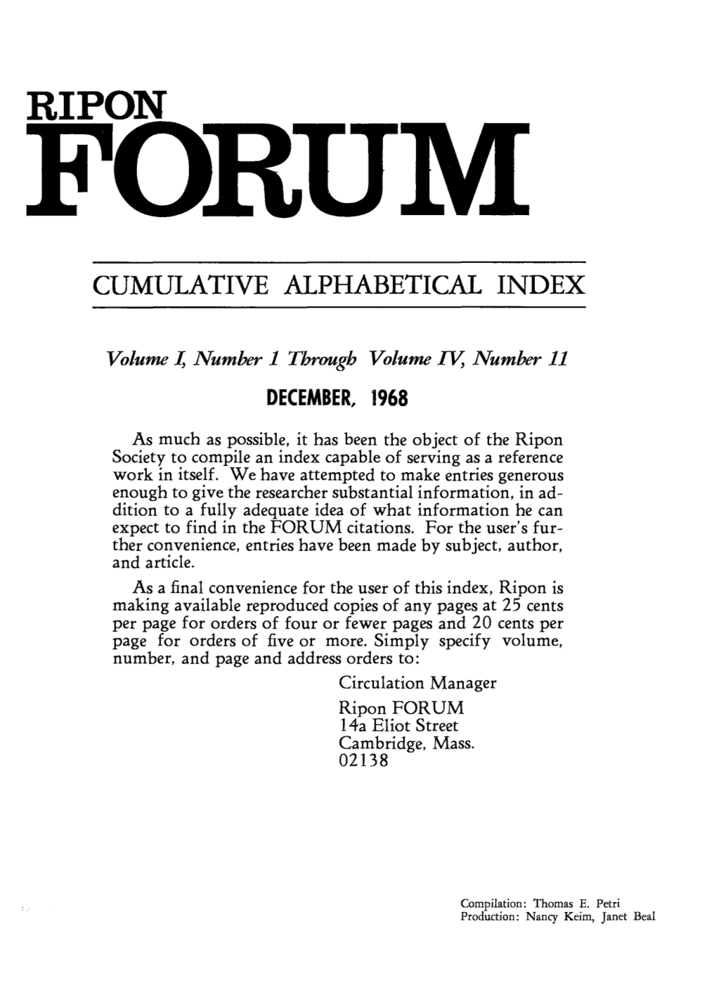 Cumulative Alphabetical Index