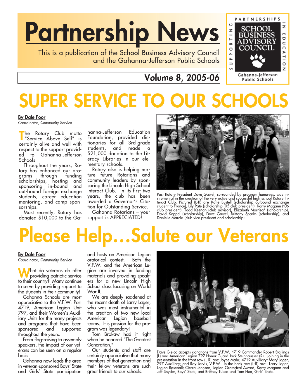 Partnership News This Is a Publication of the School Business Advisory Council and the Gahanna-Jefferson Public Schools